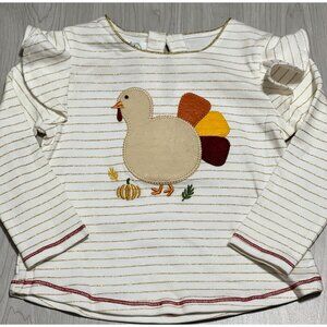 Mud Pie Thanksgiving turkey applique long sleeve shirt ruffles NWT 12-18m gold